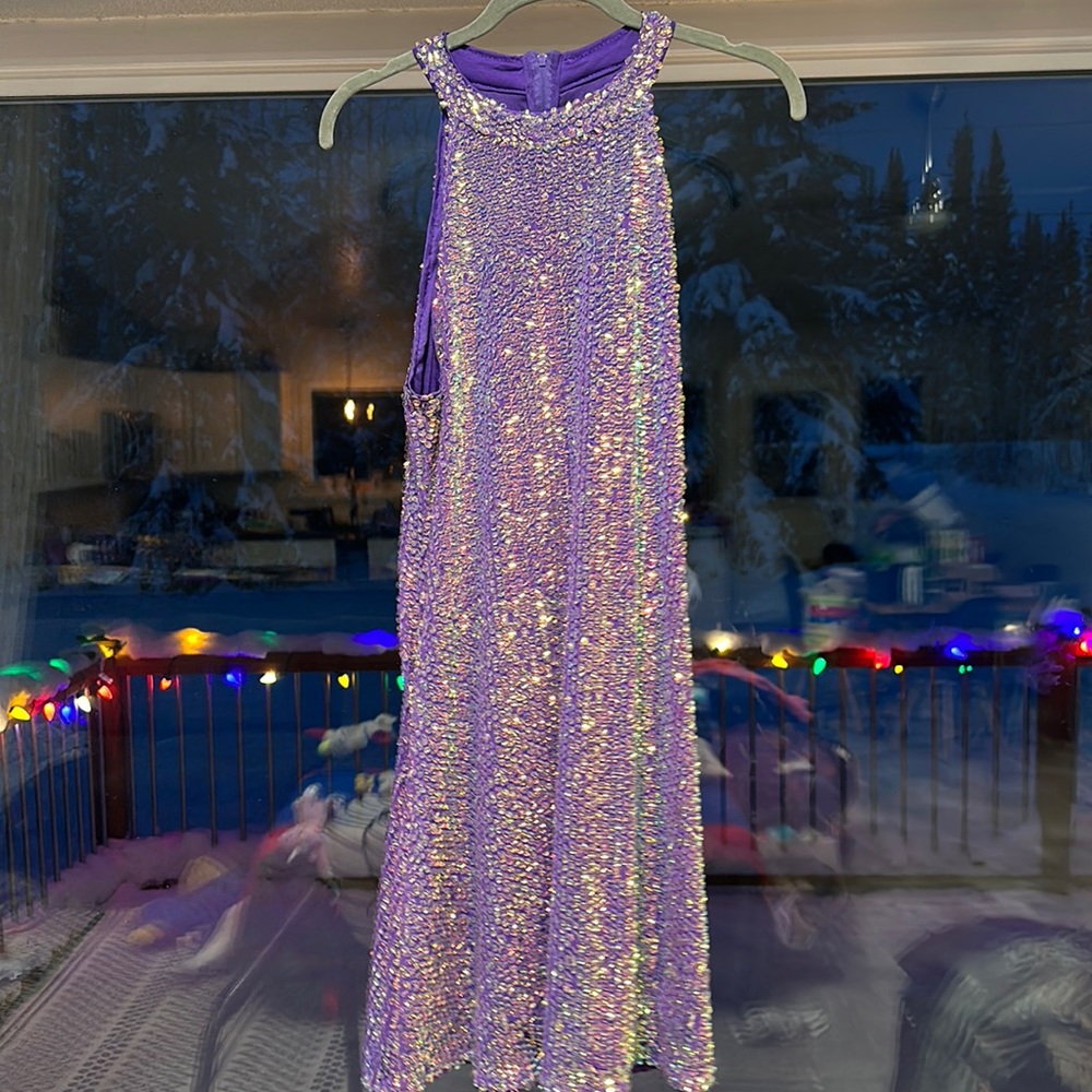 Purple Sequin High Neck Dress